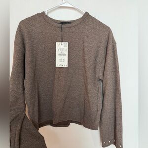 Soft Zara studded brown sweater/top